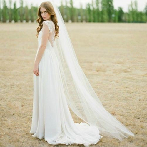 Waltz Cut Edge Single Layer Long Bridal Veil