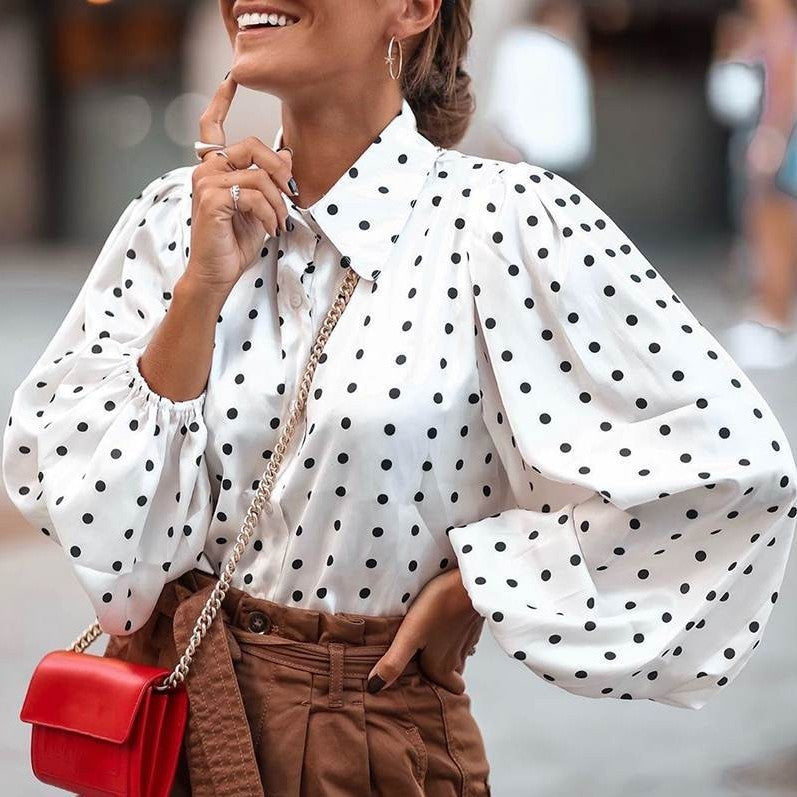 Chiffon Polka-dot Long Sleeve Button up Shirt