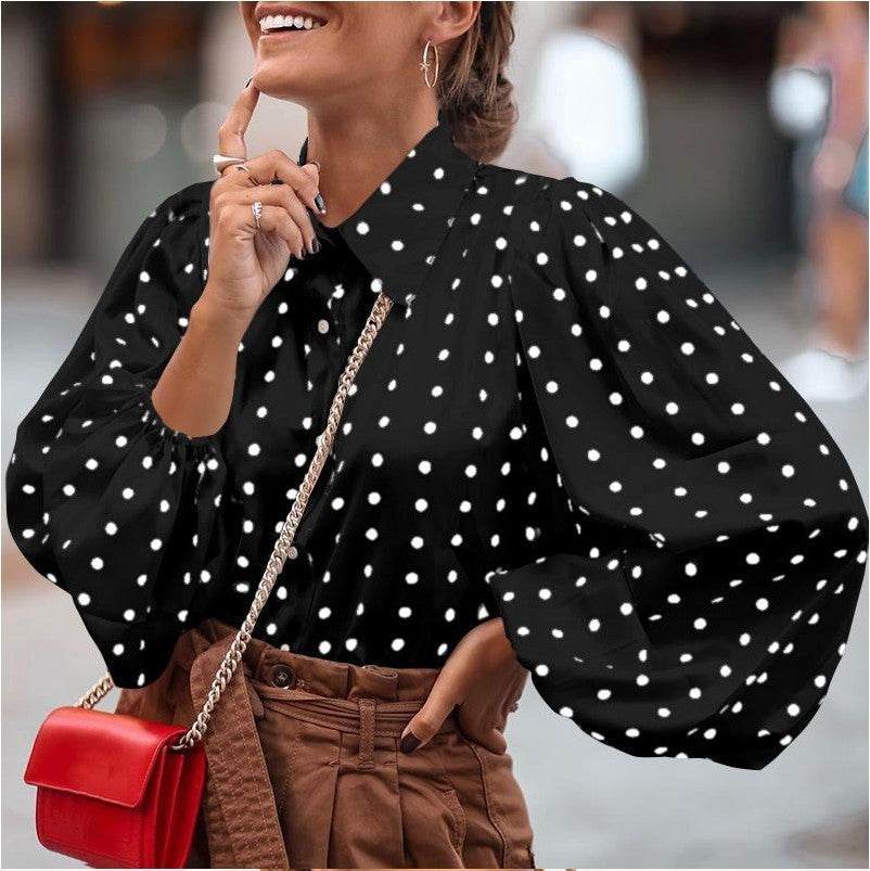 Chiffon Polka-dot Long Sleeve Button up Shirt