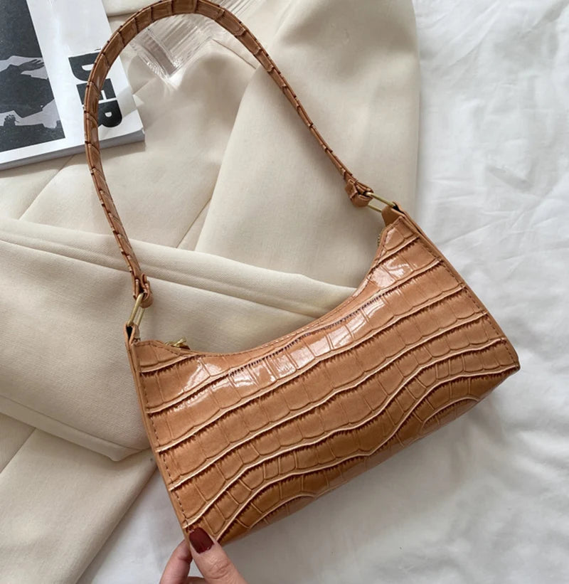 Leather Alligator Pattern Armpit Handbag