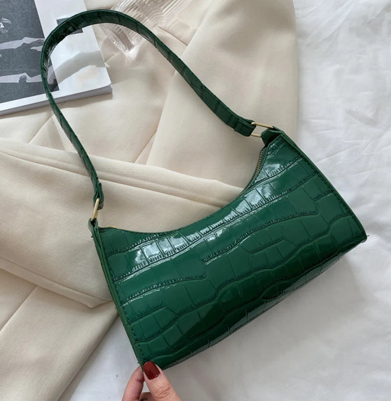 Leather Alligator Pattern Armpit Handbag