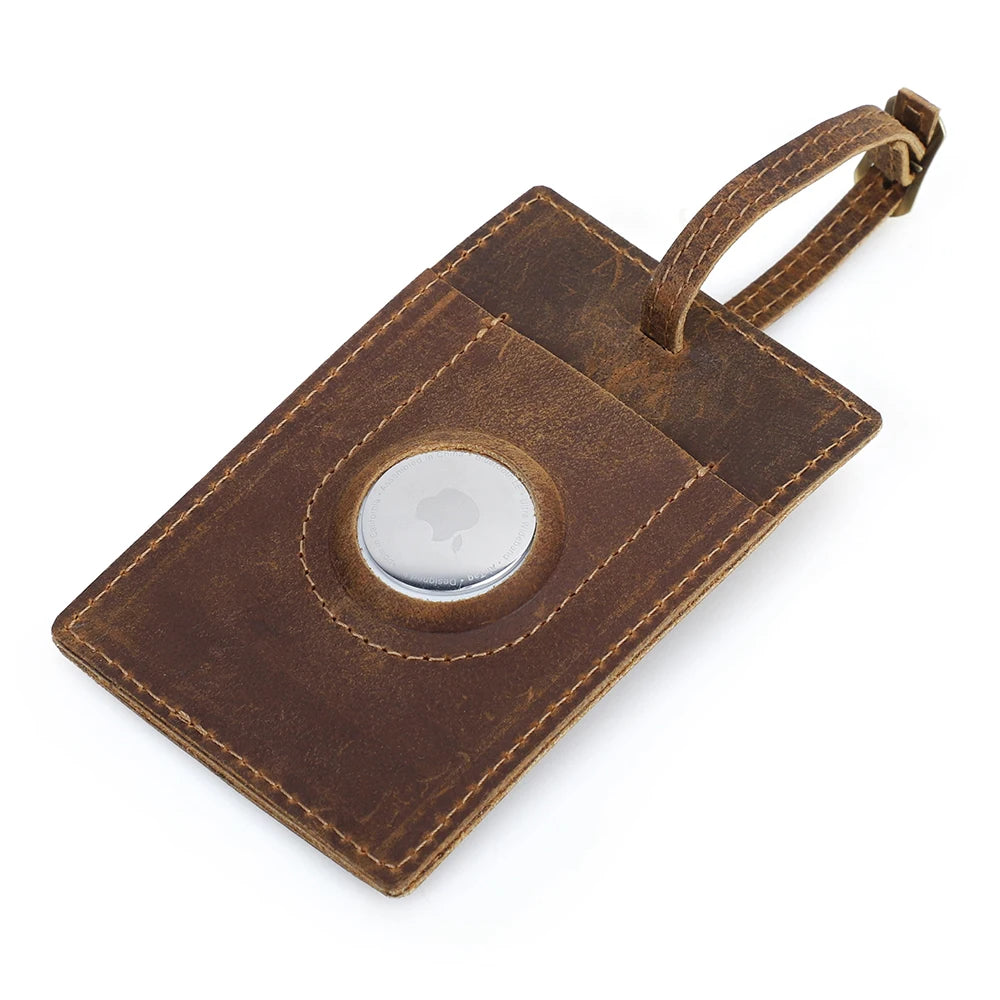 Leather Suitcase Luggage Tag Label Bag With Airtag Pocket
