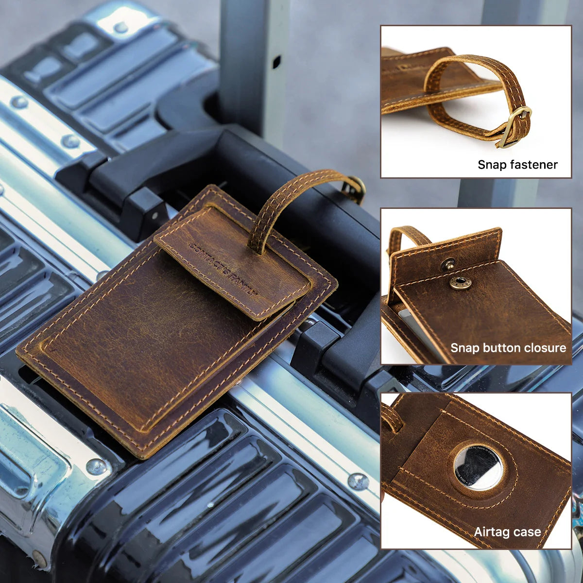 Leather Suitcase Luggage Tag Label Bag With Airtag Pocket