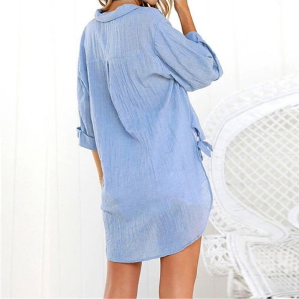 Summer Linen Shirts- Loose Irregular Hem Button Down Collar Shirt