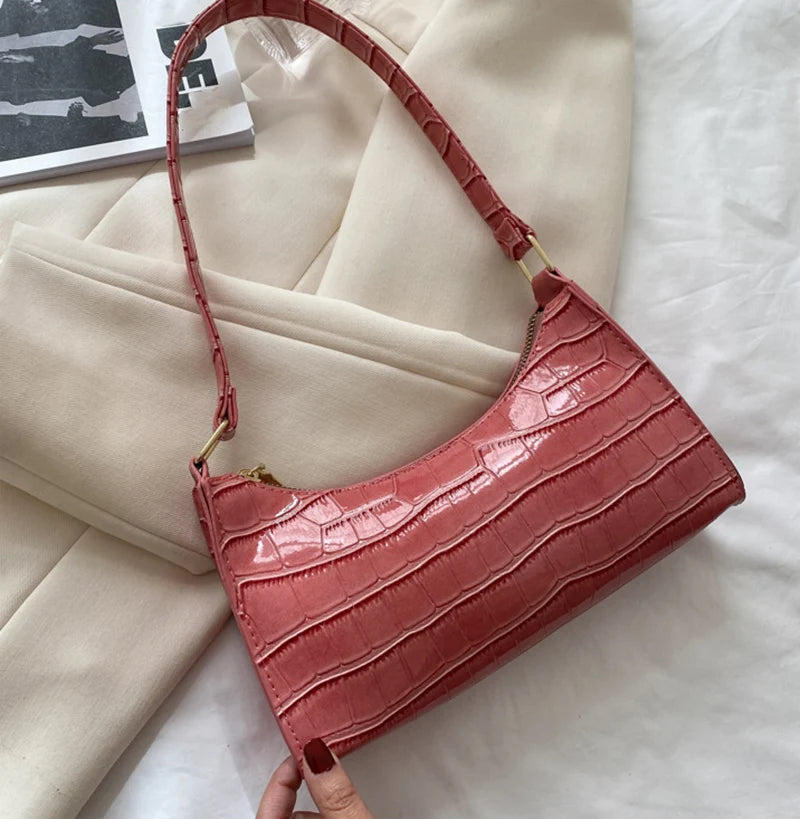 Leather Alligator Pattern Armpit Handbag