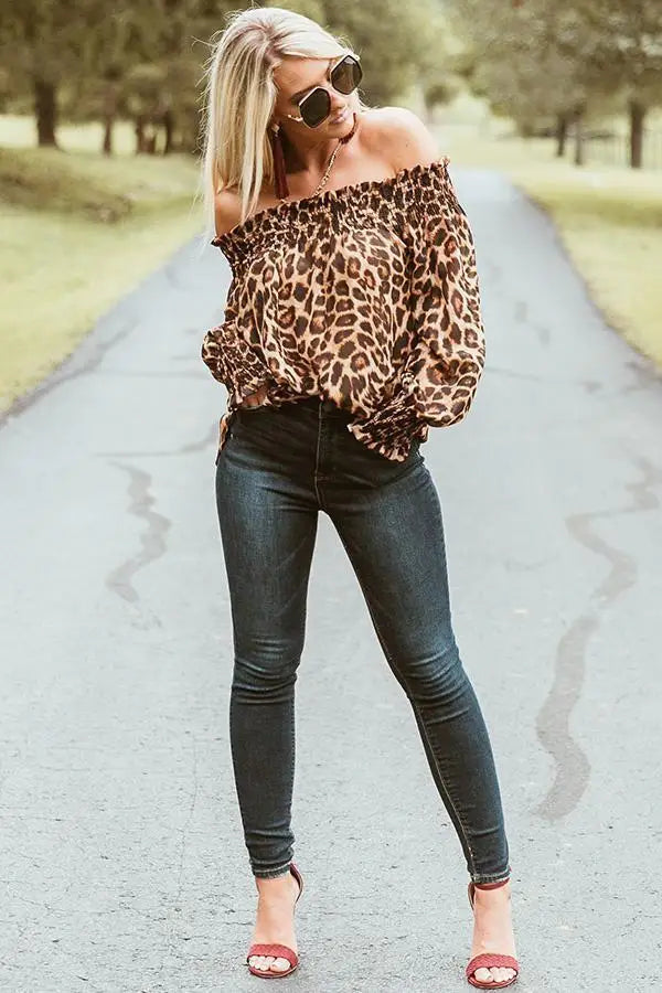Womens Off the Shoulder Women Leopard Blouse