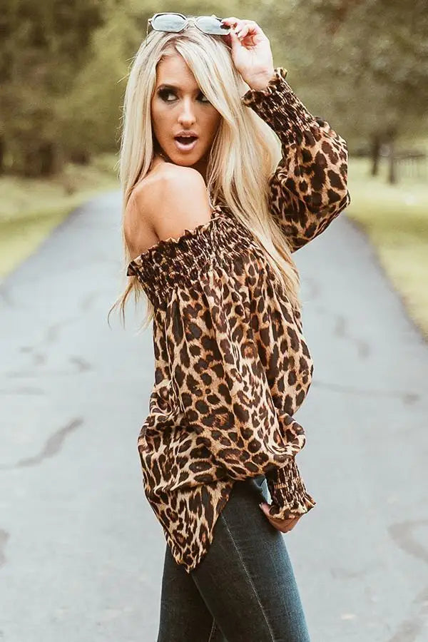 Womens Off the Shoulder Women Leopard Blouse