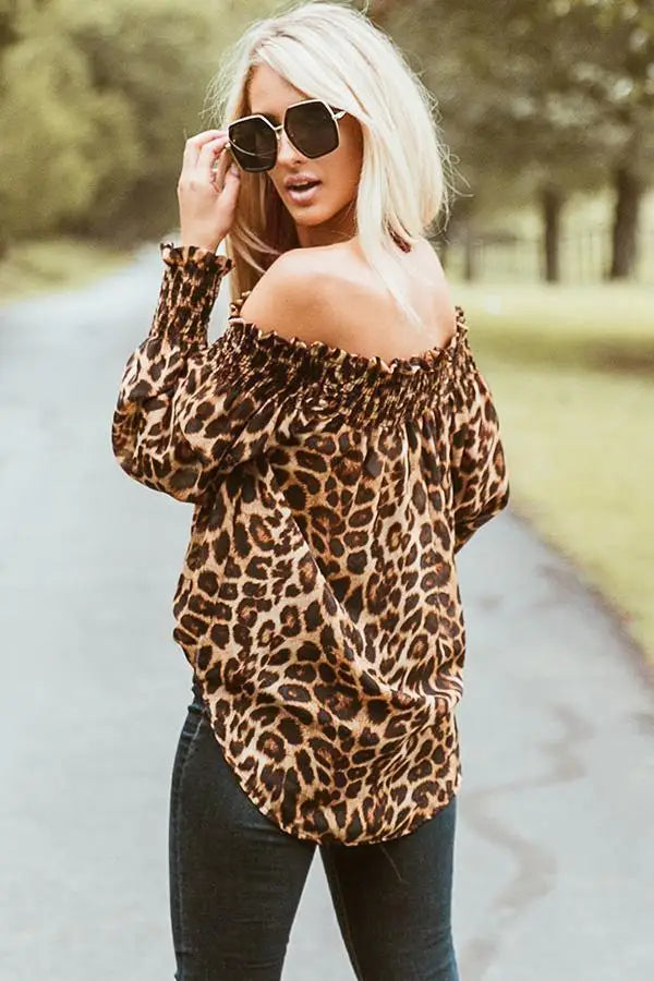 Womens Off the Shoulder Women Leopard Blouse