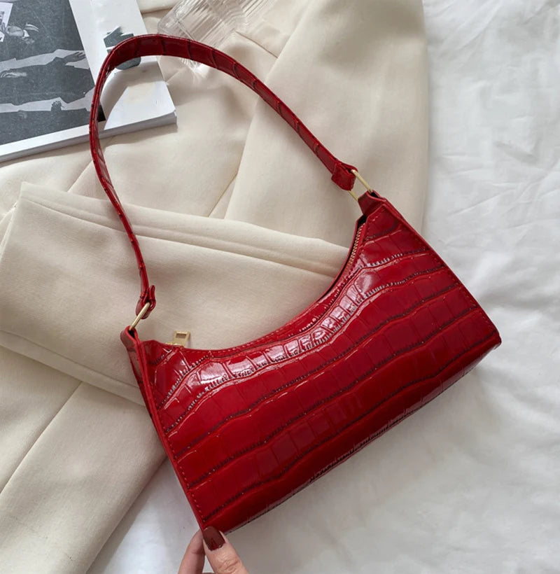 Leather Alligator Pattern Armpit Handbag