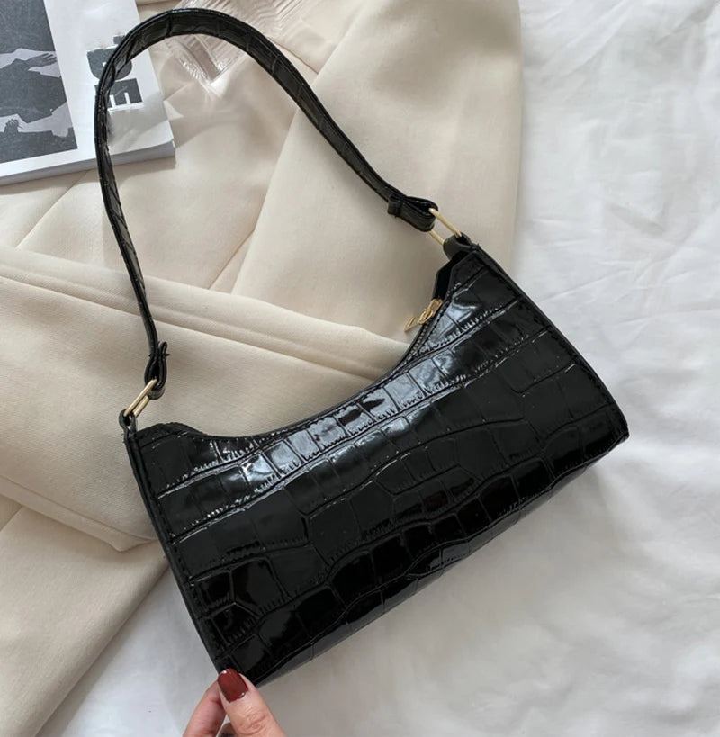 Leather Alligator Pattern Armpit Handbag