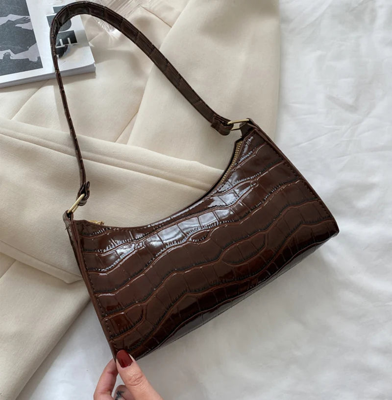 Leather Alligator Pattern Armpit Handbag