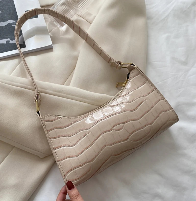 Leather Alligator Pattern Armpit Handbag