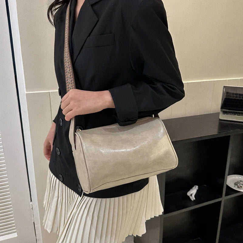 Vintage Leather Boston Crossbody Bag; Shoulder Bag Purse