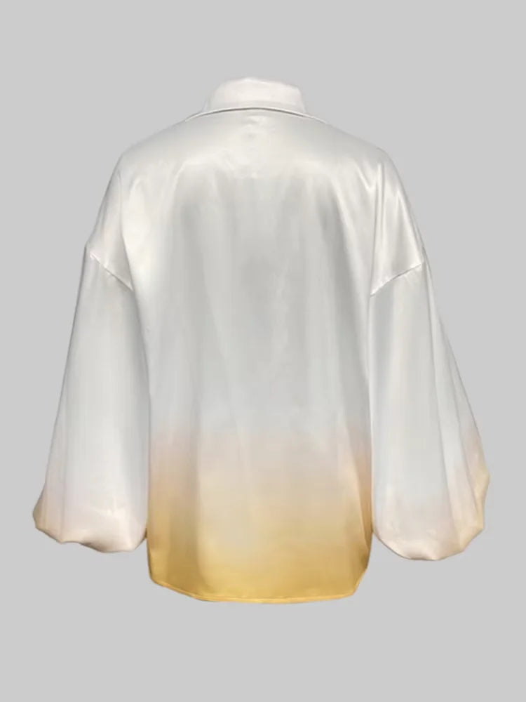 Beautyblue Lapel Blouse with Loose Puffy Sleeves