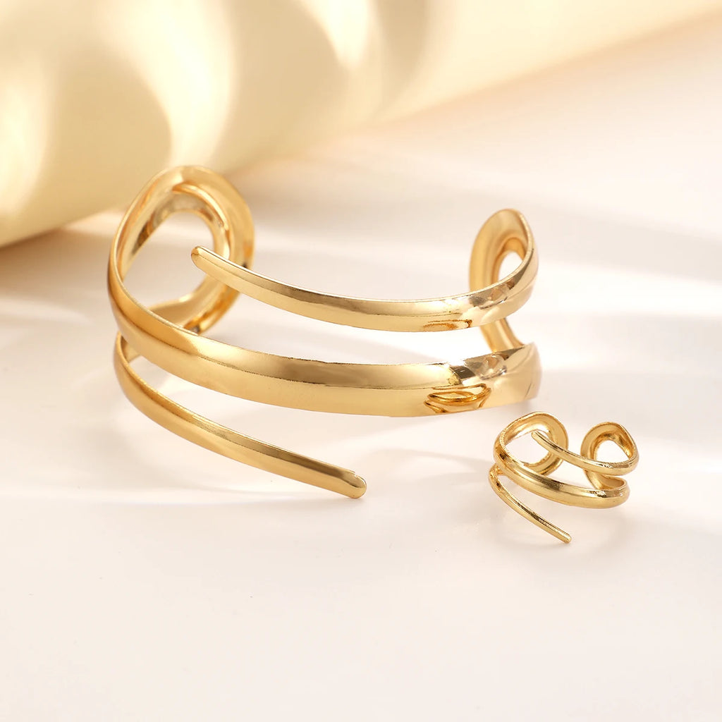Thick Gold or Silver Bracelet and Ring Set