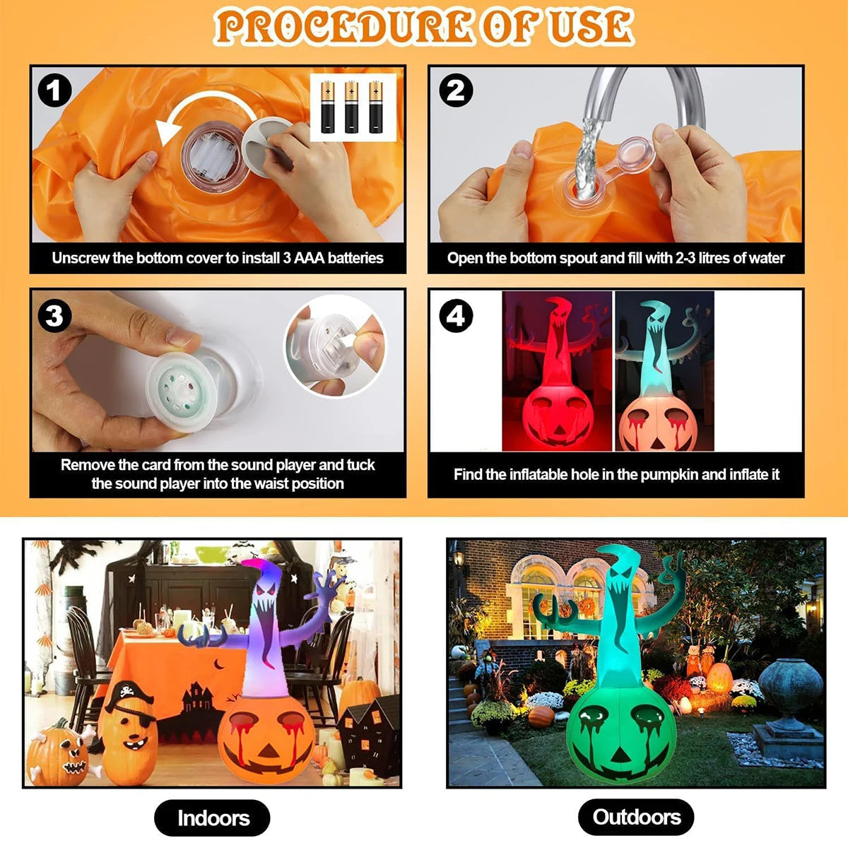 LED Inflatable Pumpkin Ghost Halloween Decoration with Remote Control