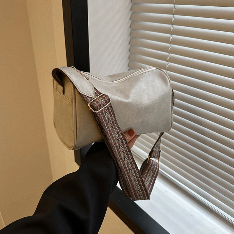 Vintage Leather Boston Crossbody Bag; Shoulder Bag Purse