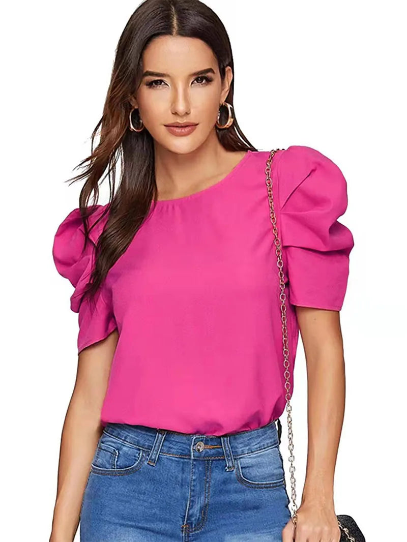 Women's Fashionable Blouse with Bubble Sleeves