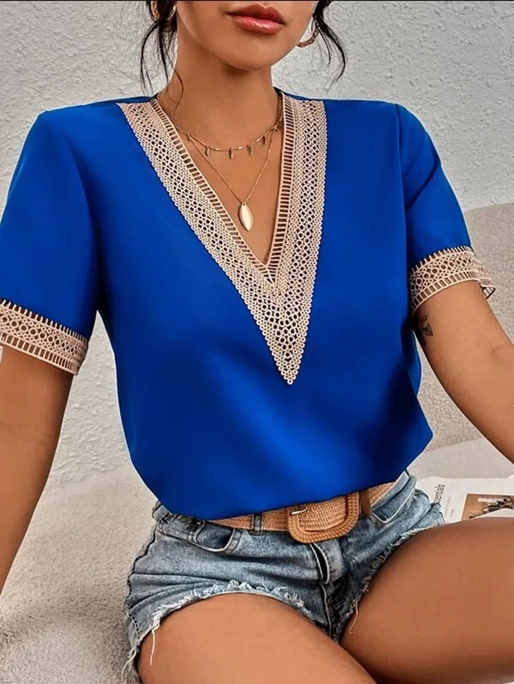 Elegant V-Neck Short Sleeve Blouse