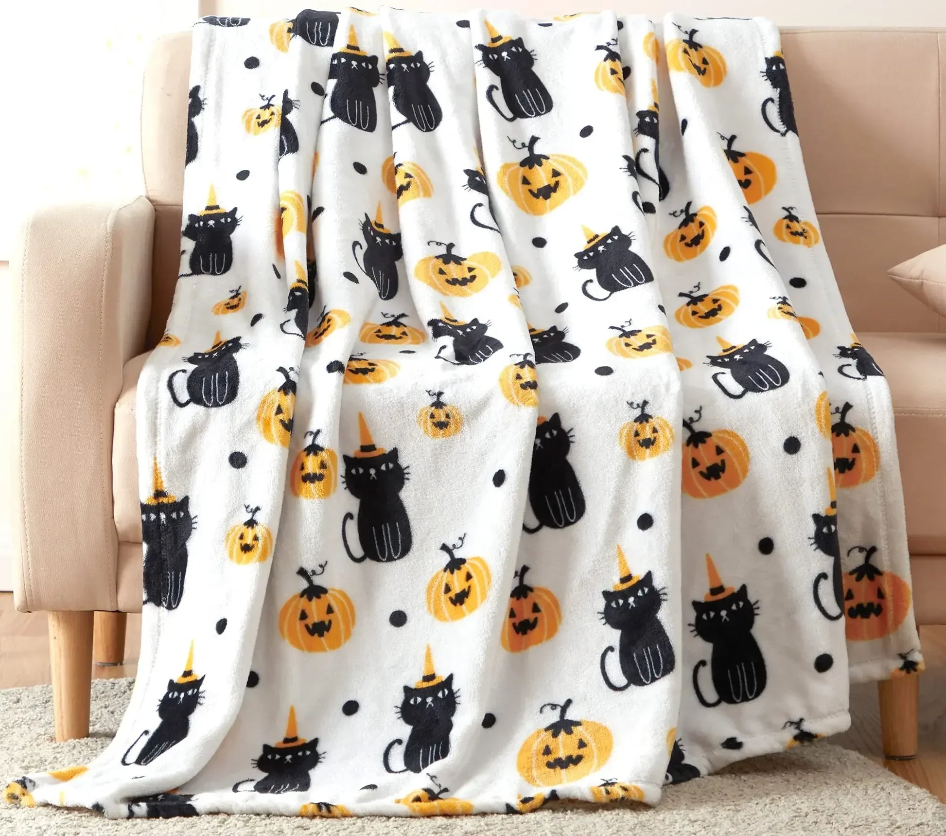 Lantern Pumpkins Halloween Throw Blankets for Sofa, Bed, Couch, or Chair. (Various patterns and sizes!)