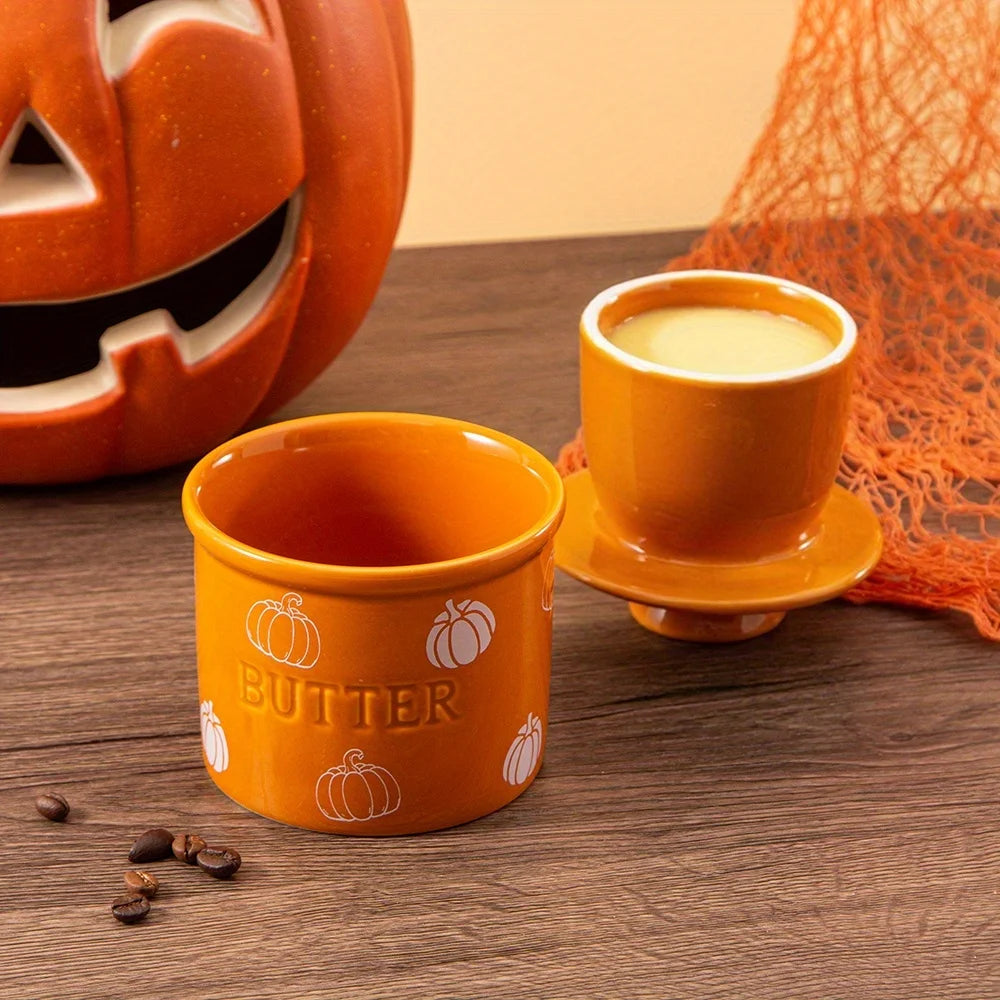 Autumn Covered Ceramic French Butter Dish