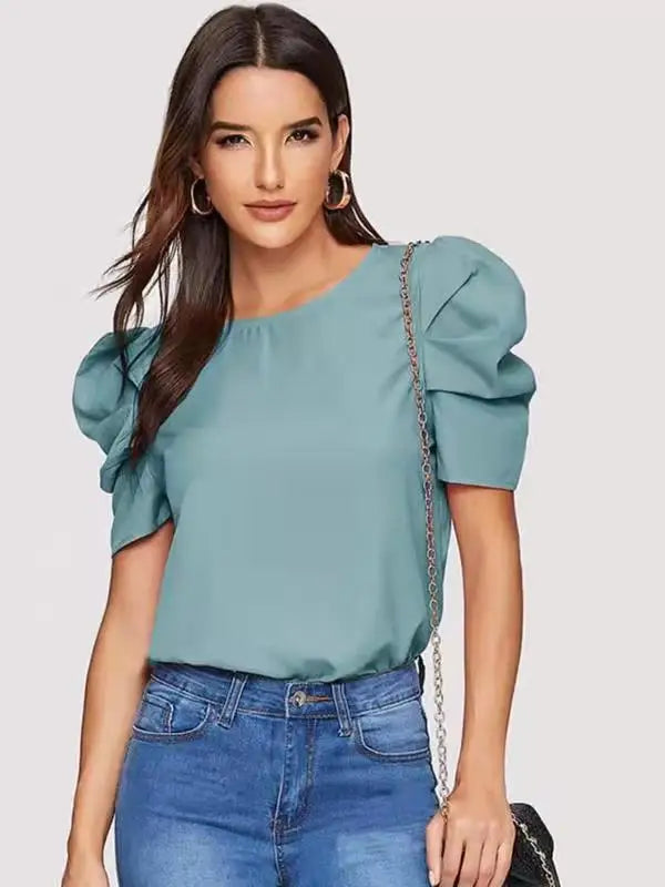 Women's Fashionable Blouse with Bubble Sleeves
