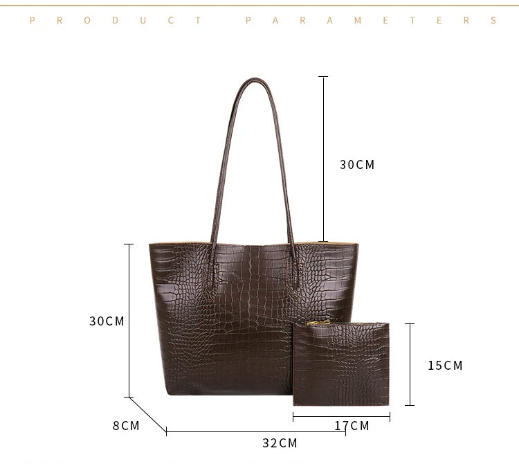 Leather Shoulder Tote Bag with Wallet