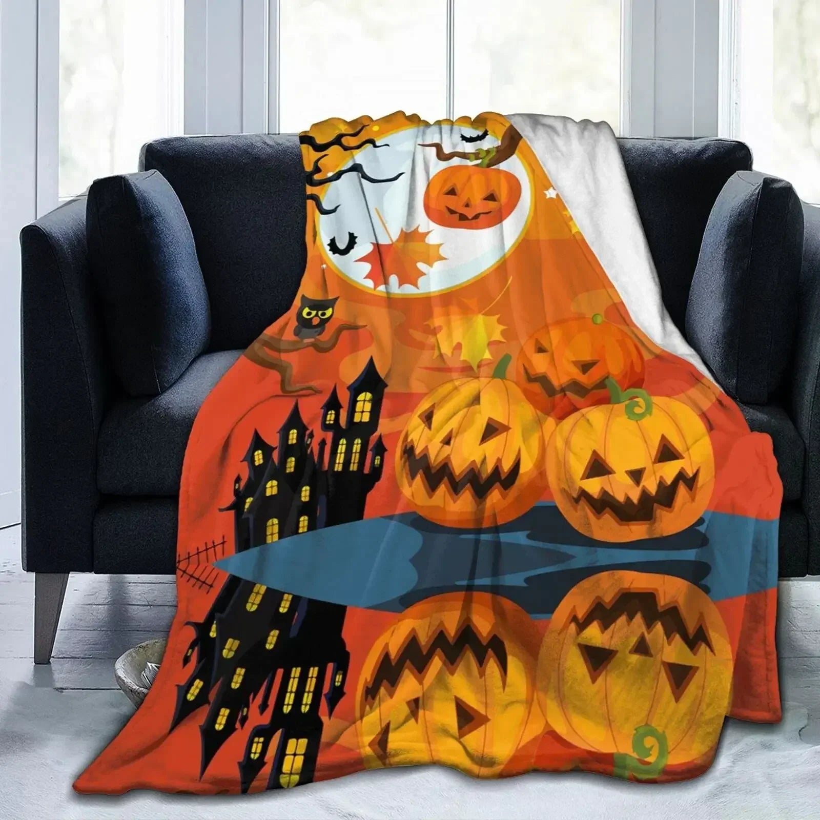 Lantern Pumpkins Halloween Throw Blankets for Sofa, Bed, Couch, or Chair. (Various patterns and sizes!)