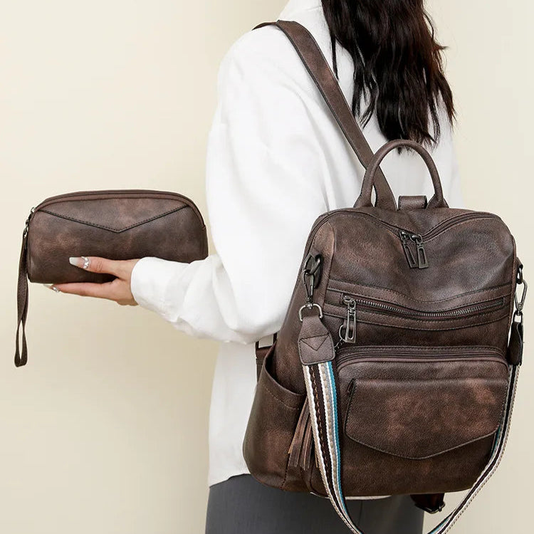 Retro Large Capacity Women's Backpack 2pc Set