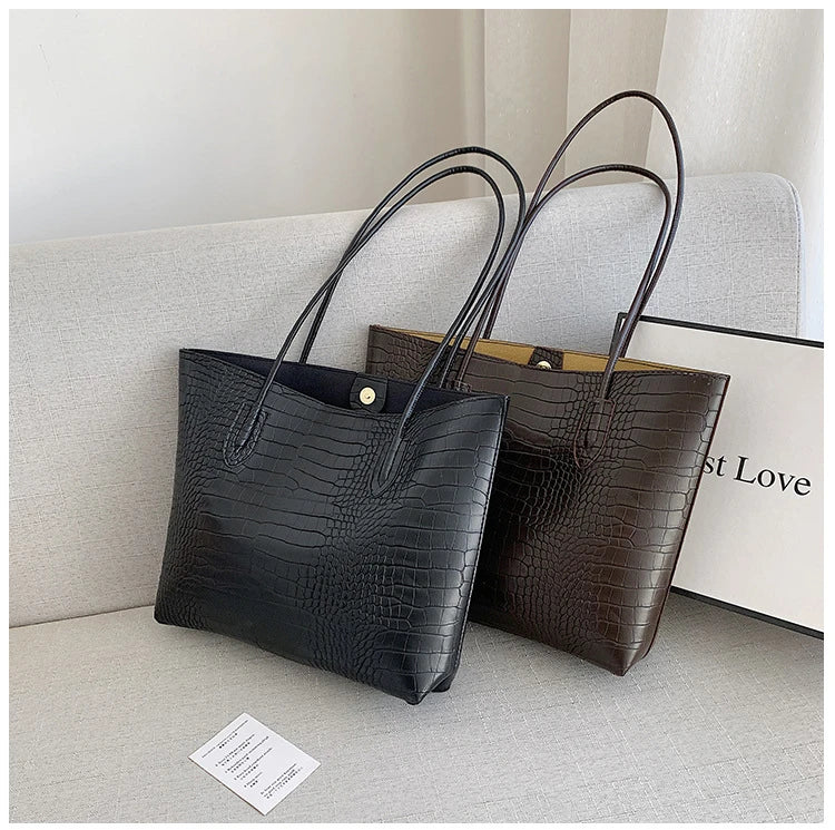 Leather Shoulder Tote Bag with Wallet