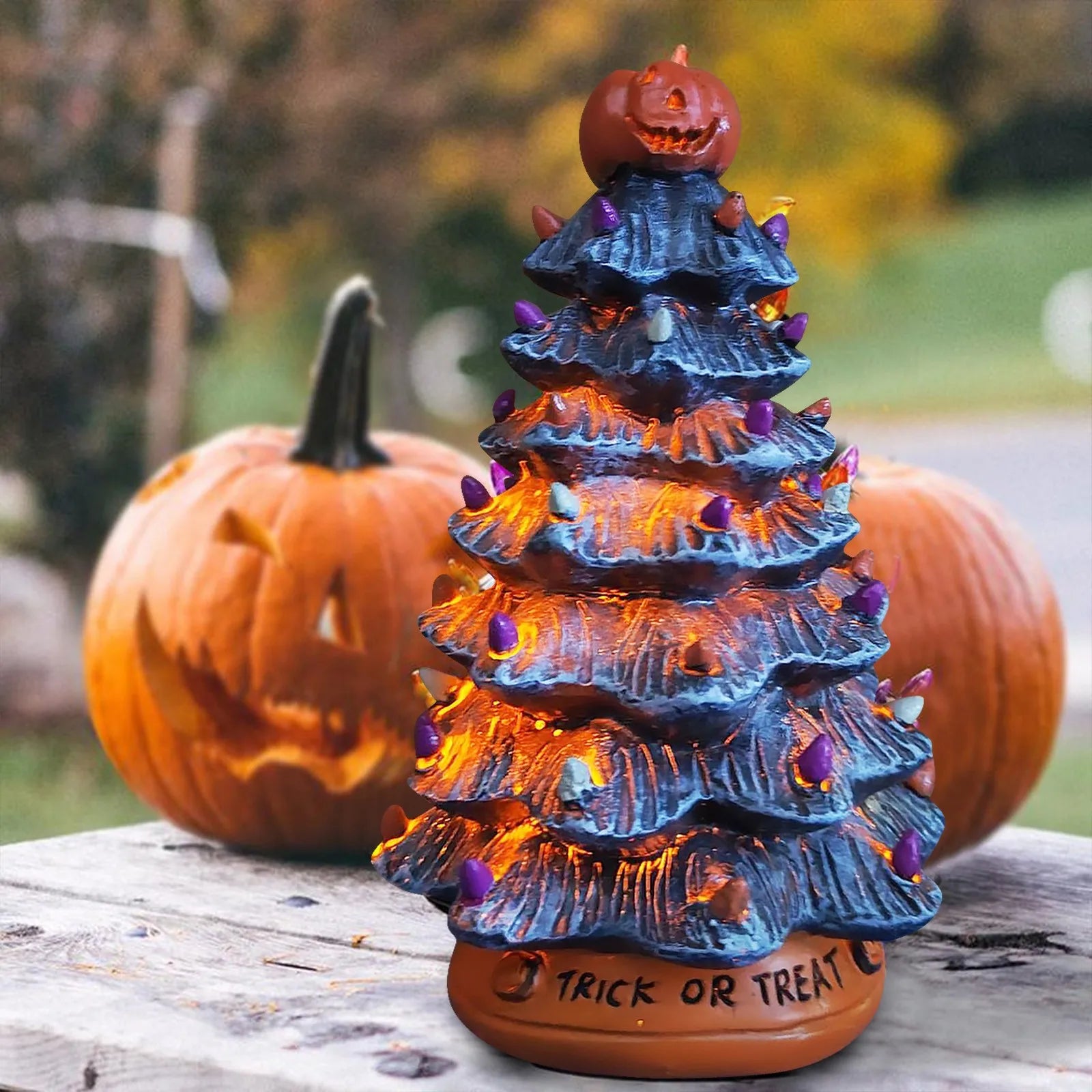 Glowing Halloween Black Ceramic LED Christmas Tree