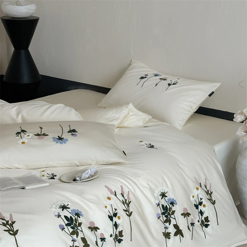 1000TC Cotton Romantic Flowers Embroidery Bedding Duvet Set