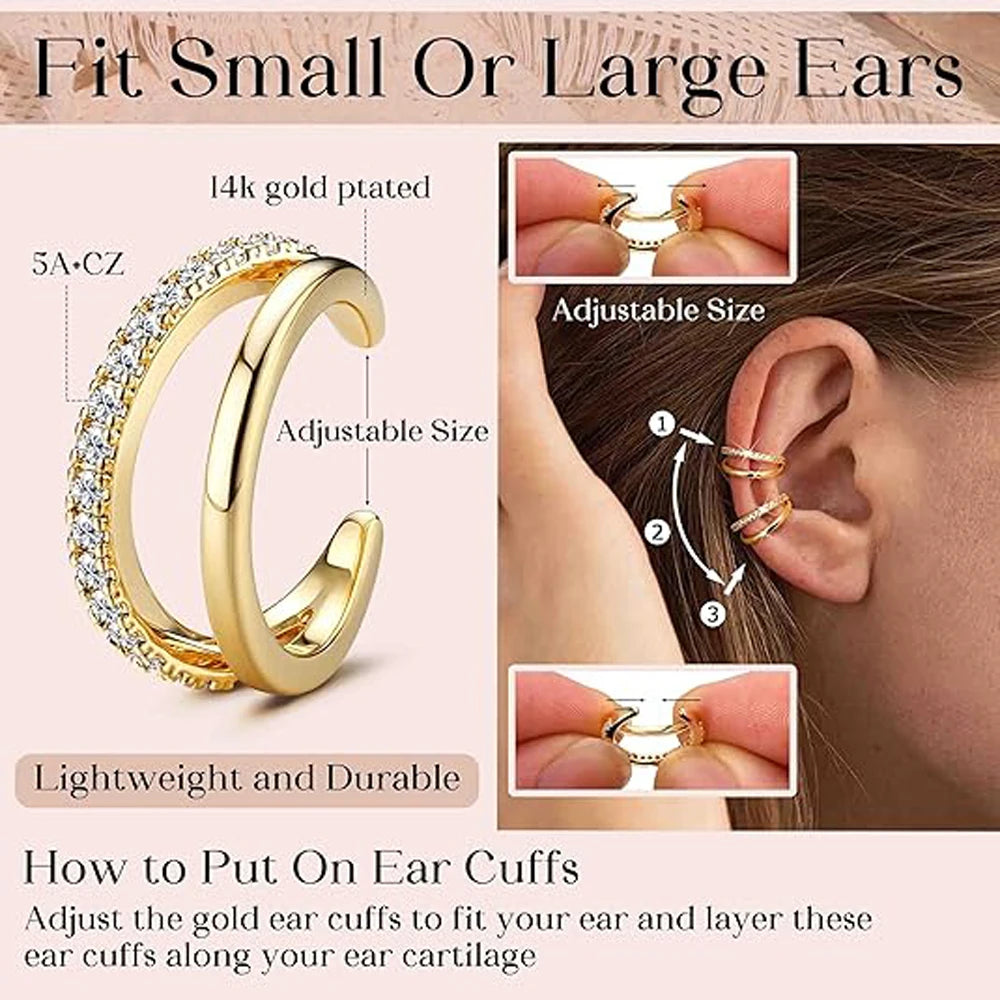 14K Gold Plated Cuff Earrings for Women
