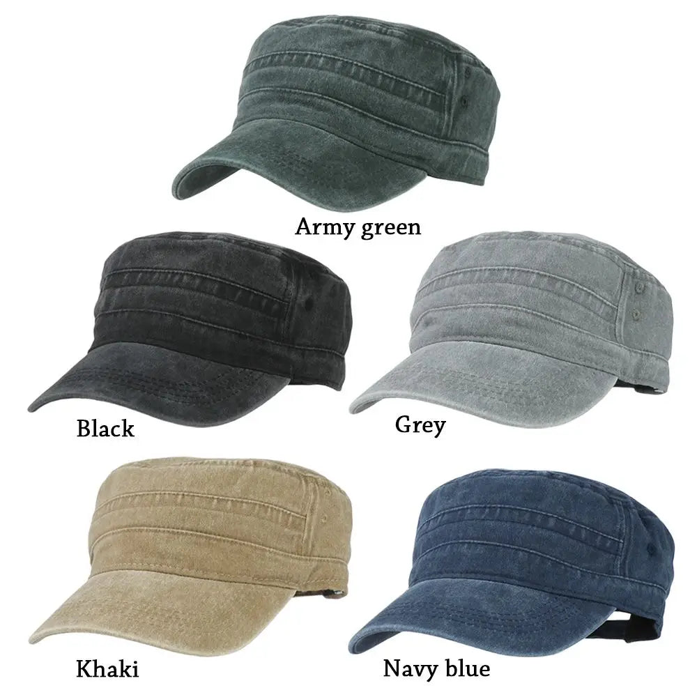 Men Women Hat Cadet Combat Fishing Baseball Cap Anti-UV Flat Top Hat Outdoor Unisex Sun Hat ﻿