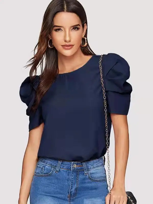 Women's Fashionable Blouse with Bubble Sleeves