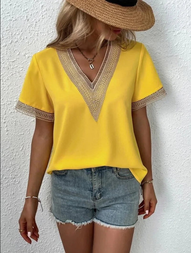 Elegant V-Neck Short Sleeve Blouse