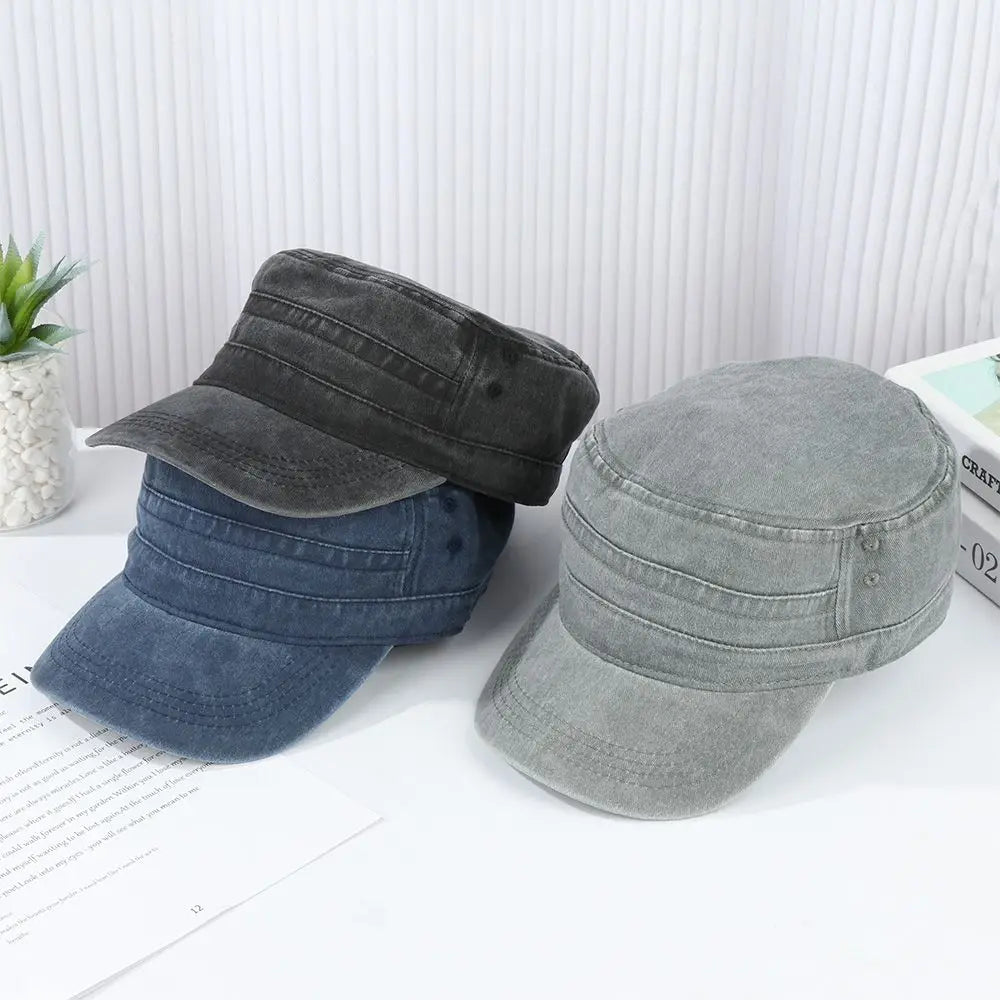 Men Women Hat Cadet Combat Fishing Baseball Cap Anti-UV Flat Top Hat Outdoor Unisex Sun Hat ﻿