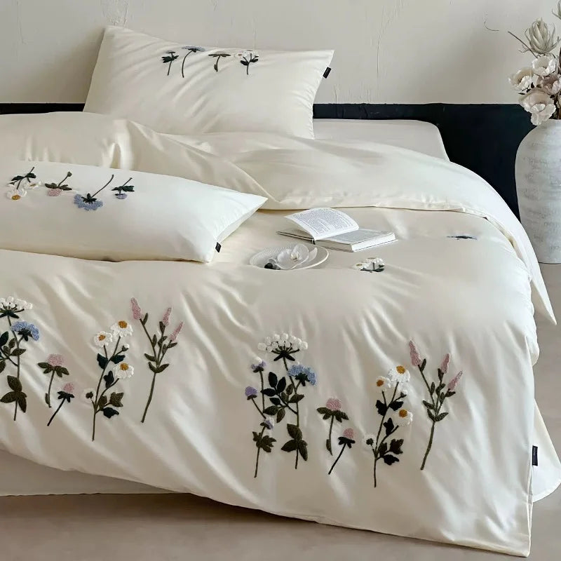 1000TC Cotton Romantic Flowers Embroidery Bedding Duvet Set