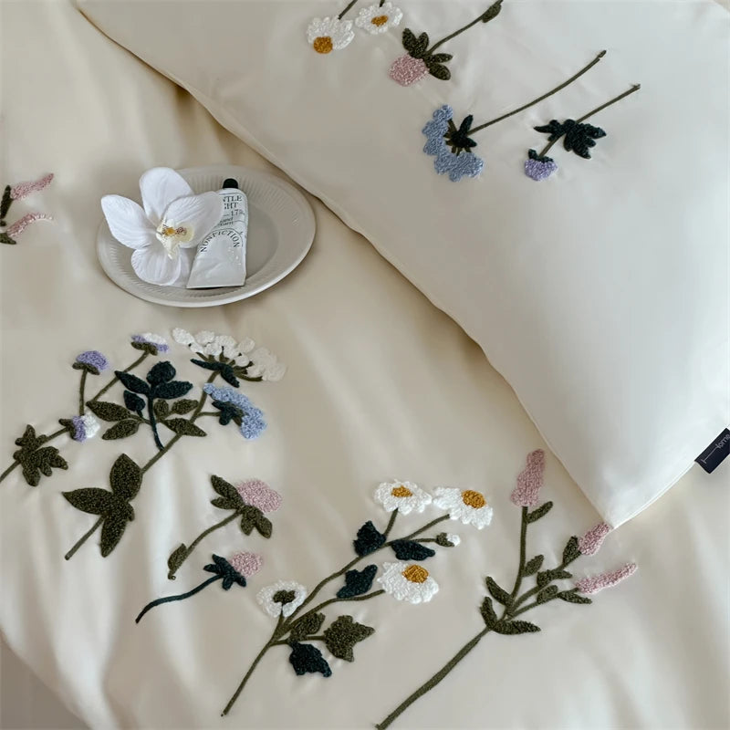 1000TC Cotton Romantic Flowers Embroidery Bedding Duvet Set