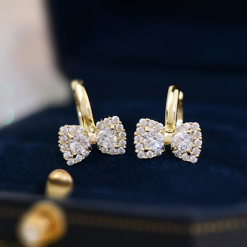 Gold Plating Sweet Small Bow Zirconia Earrings