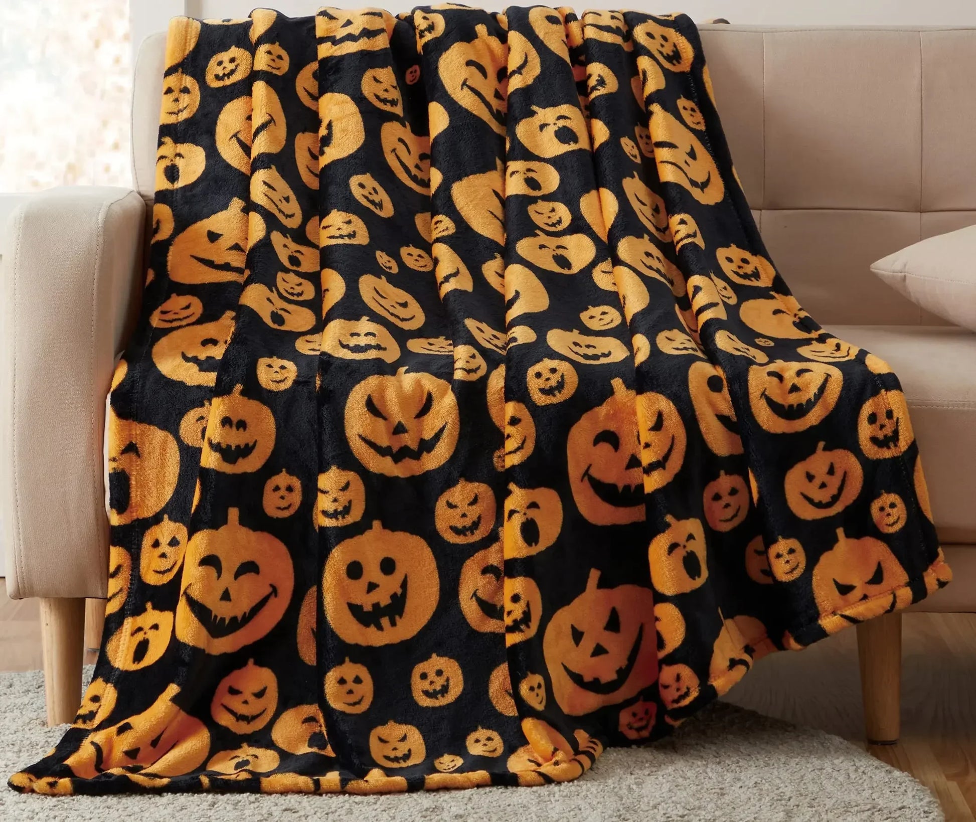 Lantern Pumpkins Halloween Throw Blankets for Sofa, Bed, Couch, or Chair. (Various patterns and sizes!)