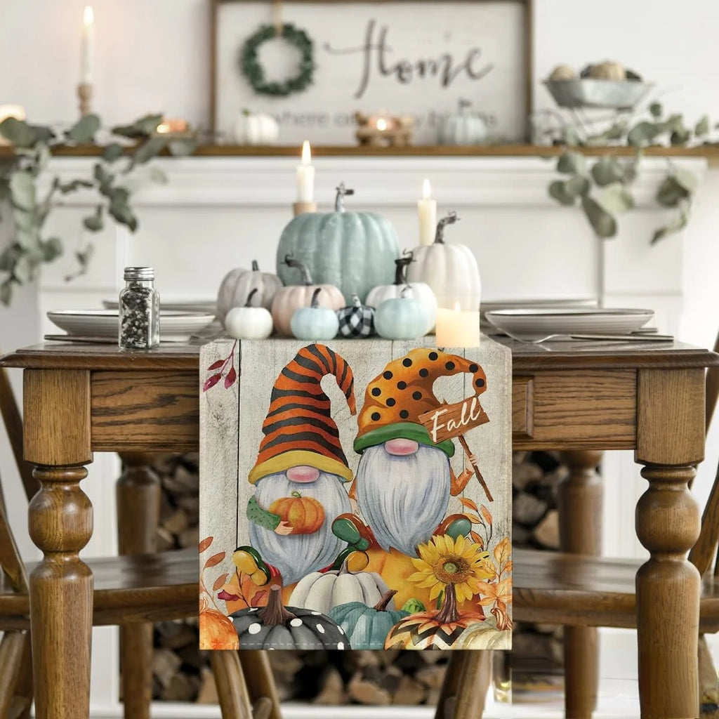 Wood Grain Gnomes Fall Table Runner