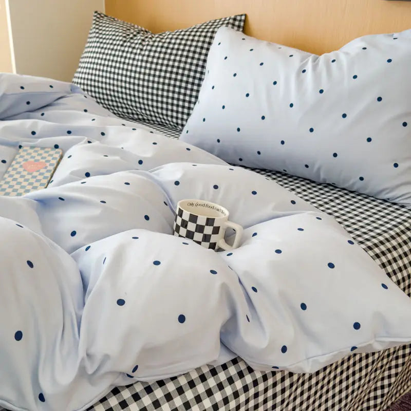 Simple Four Piece Blue Dot Bedding Set