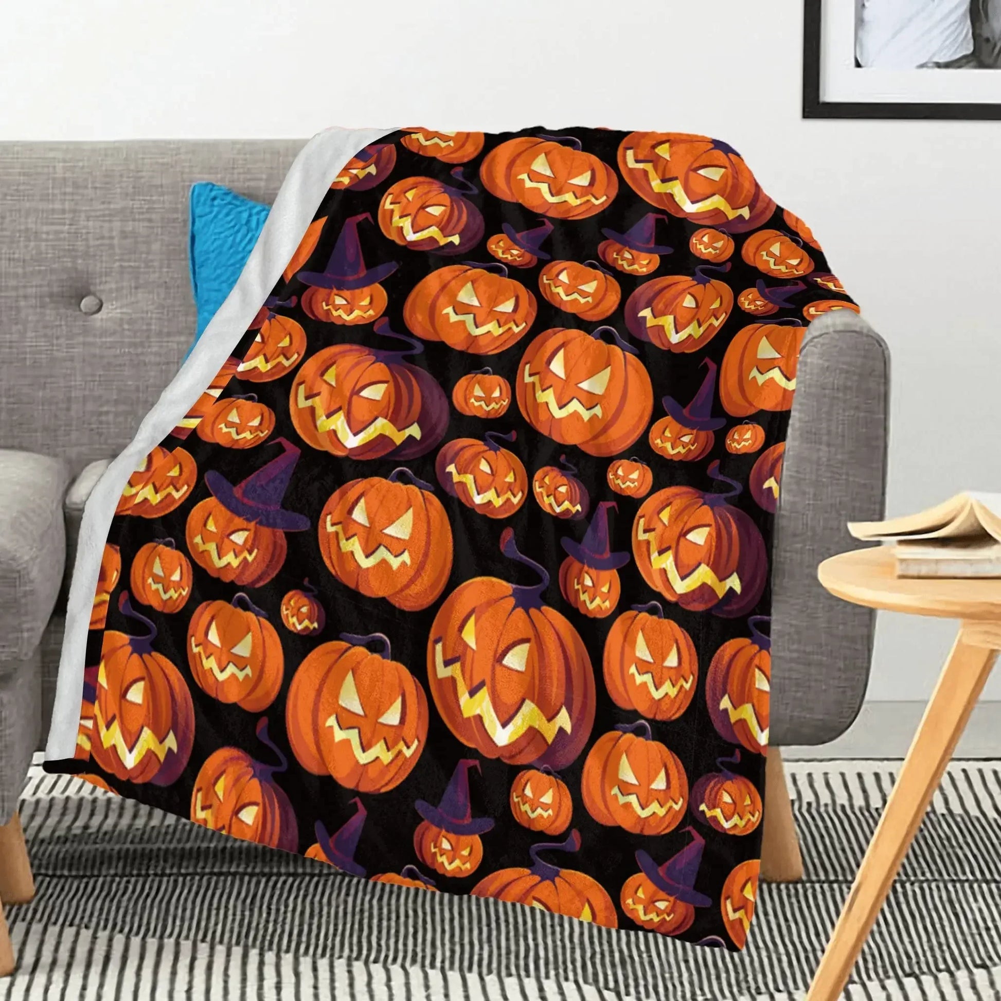Lantern Pumpkins Halloween Throw Blankets for Sofa, Bed, Couch, or Chair. (Various patterns and sizes!)