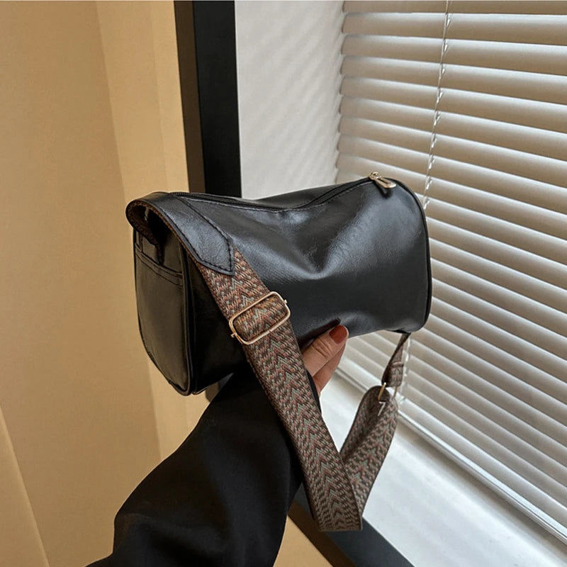 Vintage Leather Boston Crossbody Bag; Shoulder Bag Purse