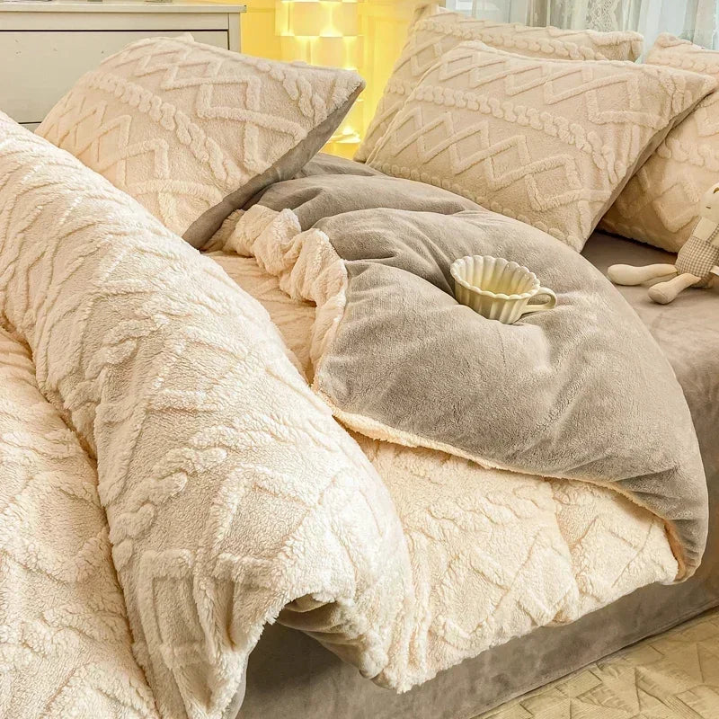 Warm Solid Color Duvet Cover Bedding for Double Use