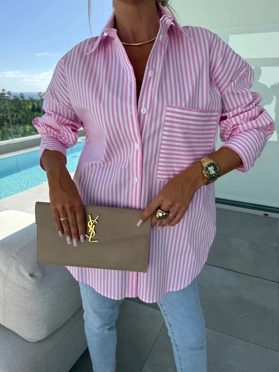 Casual and Elegant Striped Print Shirt For Women