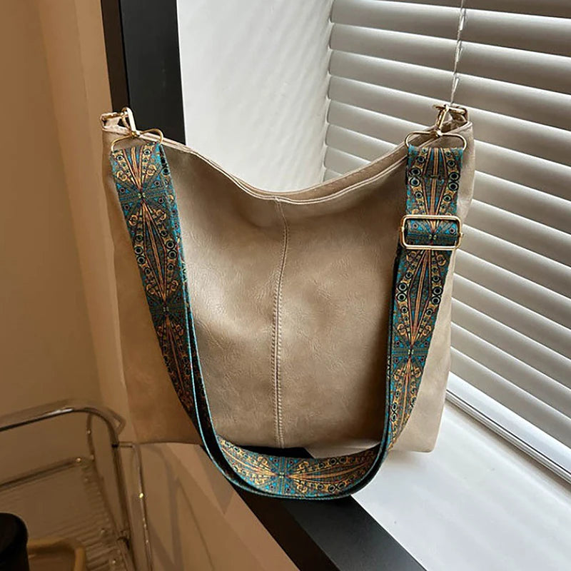 Women's Vintage Leather Solid Color Shoulder or Crossbody Bag