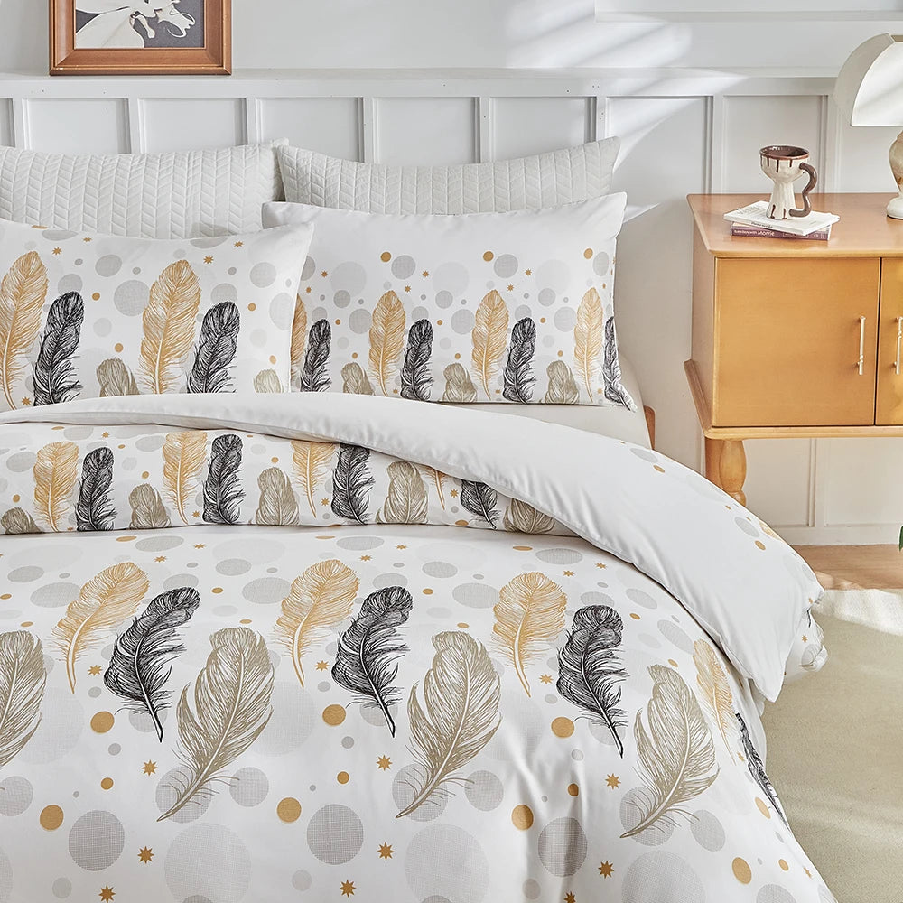 3Piece Leaf and Feather Pattern Bedding Duvet