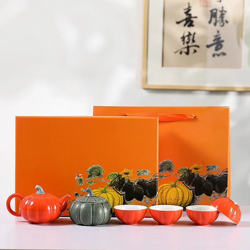 High-End Gold Pumpkin Ceramic Tea Box Set
